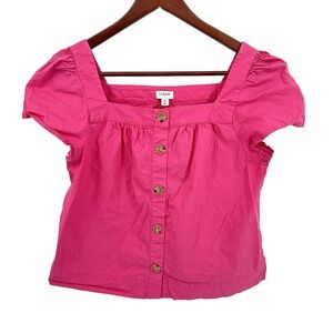 J Crew Point Sur Button Up Square Neck Top Cotton Poplin Women Medium Pink